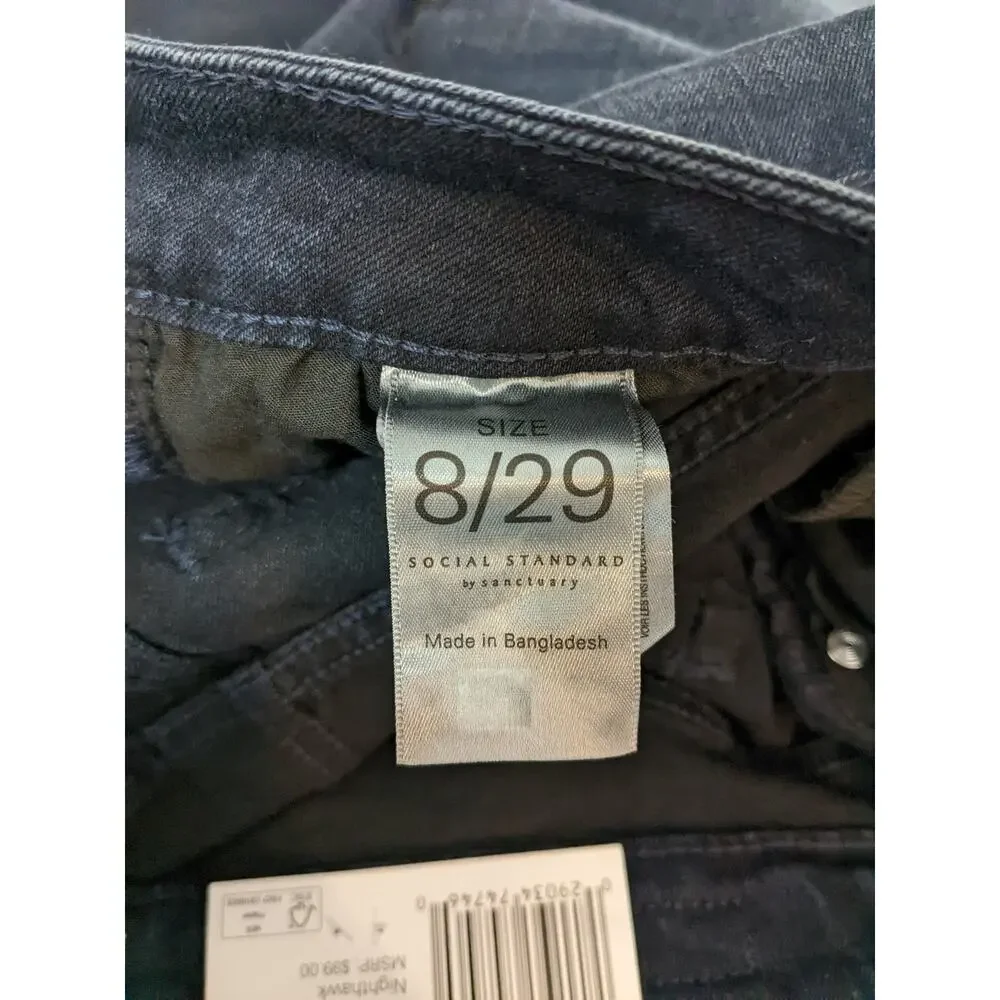 Social Standard by Sanctuary Jeans 8 Nighthawk Black Slim Straight HighRise Crop